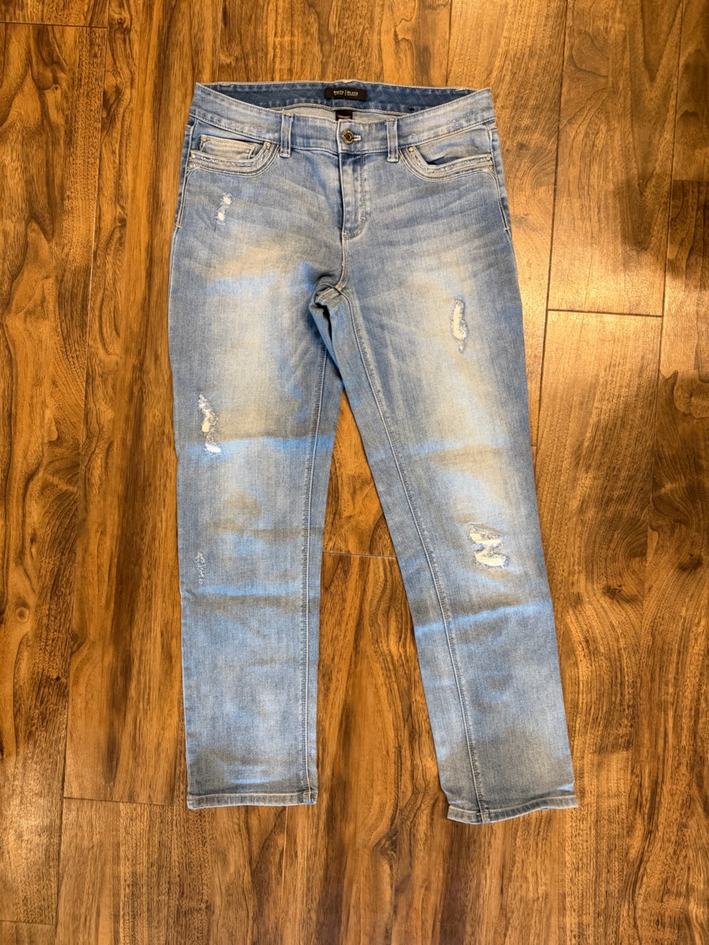 WHBM Distressed Straight Leg Cropped Ankle Jeans - Picture 3 of 7